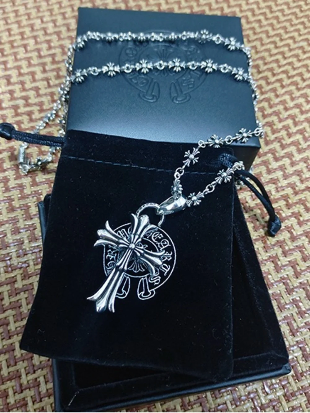 Chrome Hearts Silver Floral Cross Pendant Necklace